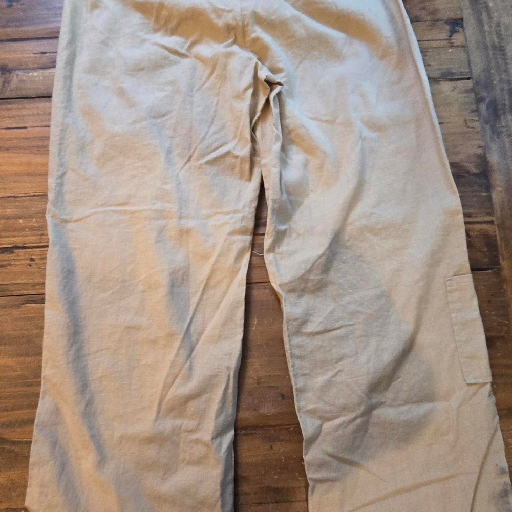 Jones New York Sport Tan Linen Blend Drawstring Straight Leg Pants Womens 4